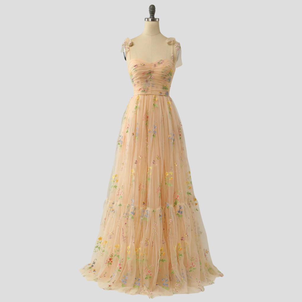 Abito da cerimonia in tulle ricamato da donna