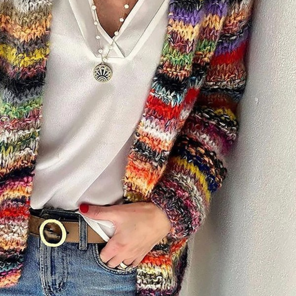 Cardigan Lungo a Maniche Lunghe a Strisce per Donne
