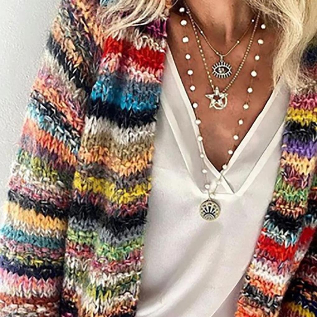 Cardigan Lungo a Maniche Lunghe a Strisce per Donne