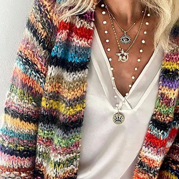 Cardigan Lungo a Maniche Lunghe a Strisce per Donne