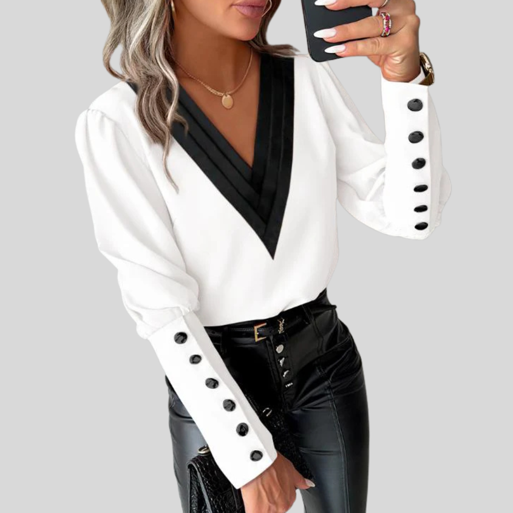 Blusa con Bottoni Anteriore per Donne con Maniche Gigot – Manica Dichiarazione con Eleganza Casual