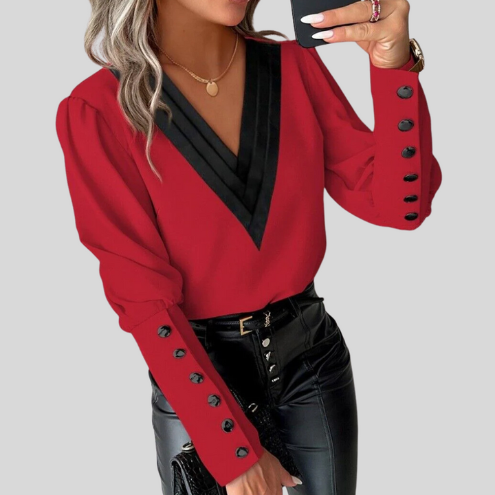 Blusa con Bottoni Anteriore per Donne con Maniche Gigot – Manica Dichiarazione con Eleganza Casual