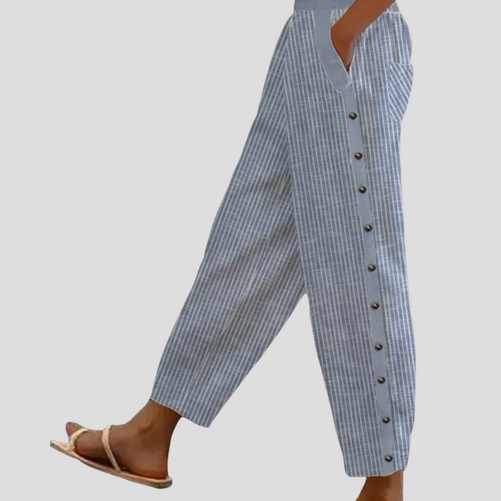 Pantaloni Larghi a Righe da Donna con Tasche