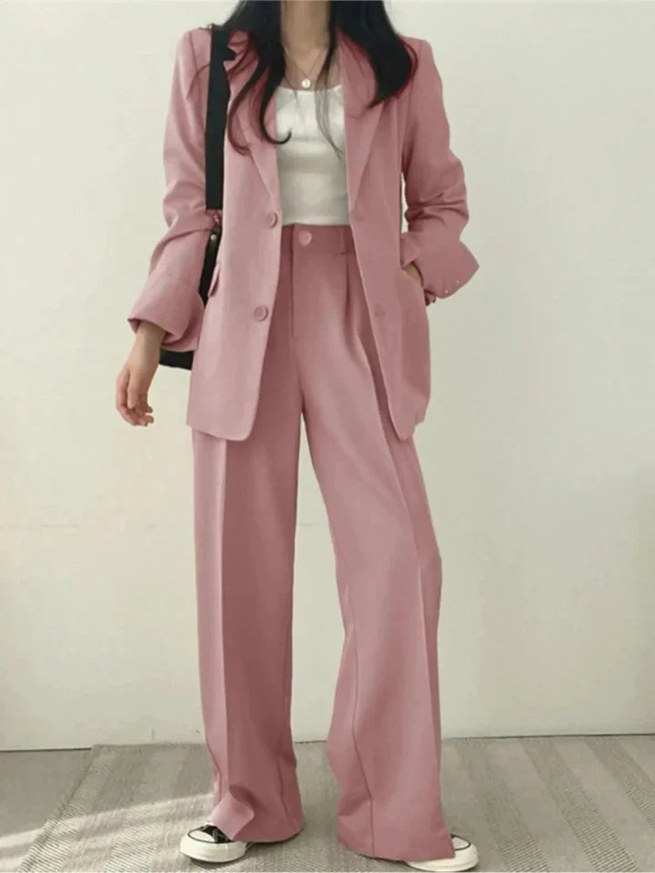 Tailleur due pezzi con blazer e pantaloni ampi da donna