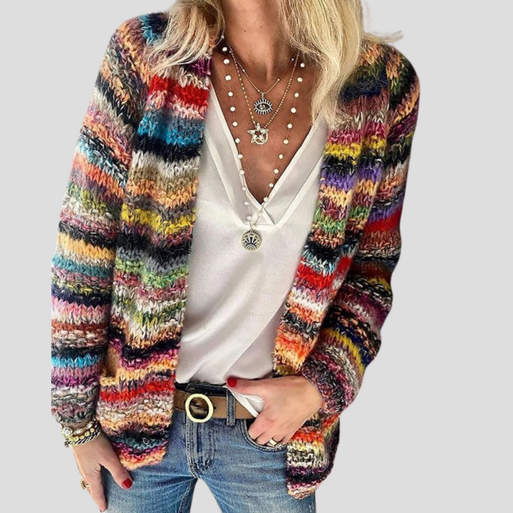 Cardigan Lungo a Maniche Lunghe a Strisce per Donne