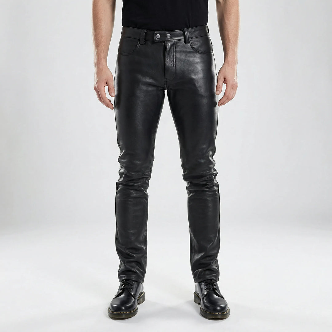 Veckro - Pantaloni da uomo slim-fit in similpelle