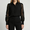 Blusa in Pizzo a Maniche Lunghe con Tagli