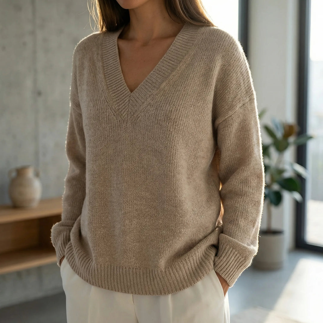 Velnara - Maglione a maglia con scollo a V e vestibilità comoda