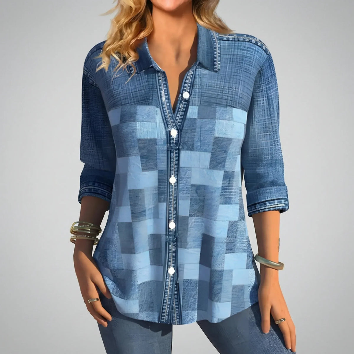 Blusa a Maniche Lunghe con Bottone Frontale