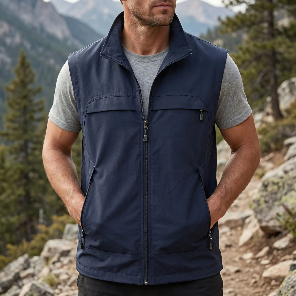 Gilet da Esterno Smanicato con Zip per Uomini