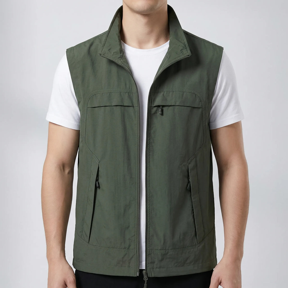 Gilet da Esterno Smanicato con Zip per Uomini