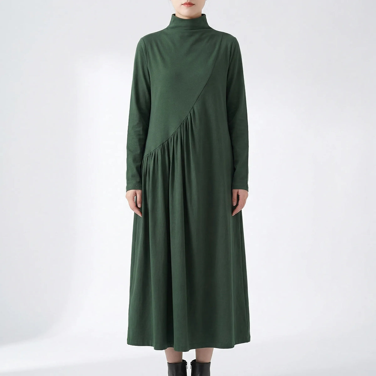 Abito Maxi Donna Collo Alto Maniche Lunghe
