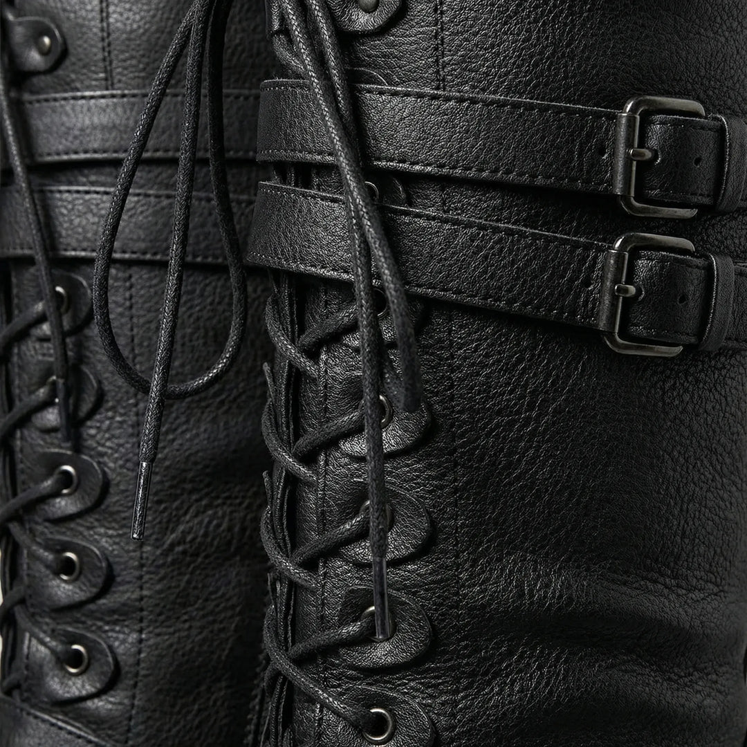 Vintrace - Tall Lace-Up Buckle Combat Boot