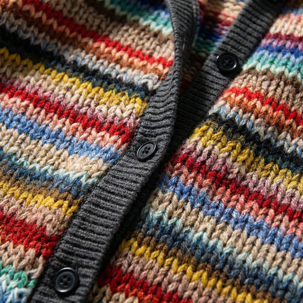 Vividra - Cardigan con cappuccio a righe multicolore