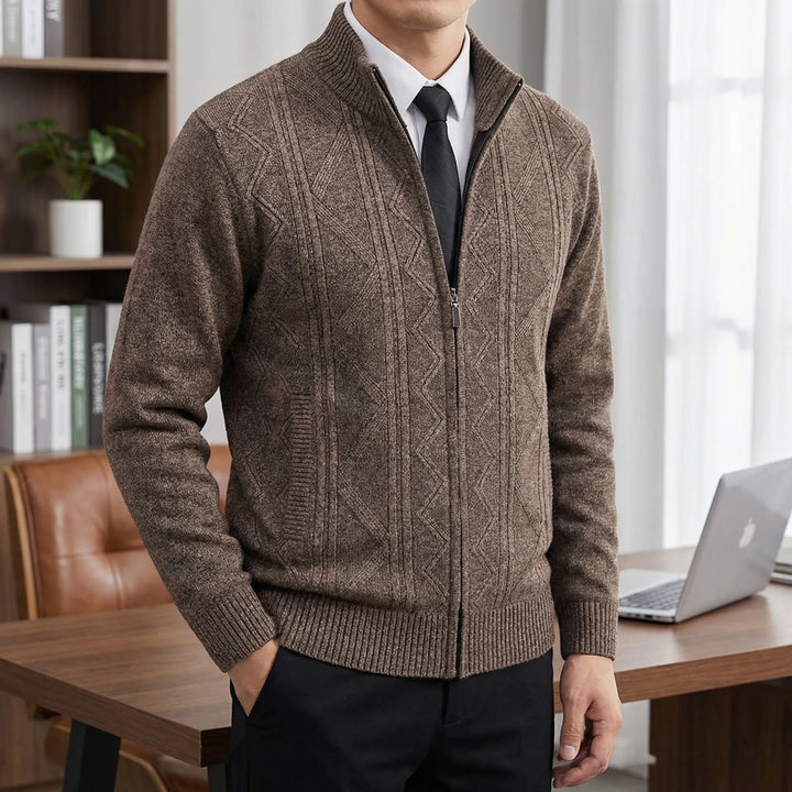 Warvex - Cardigan in maglia testurizzata con cerniera intera