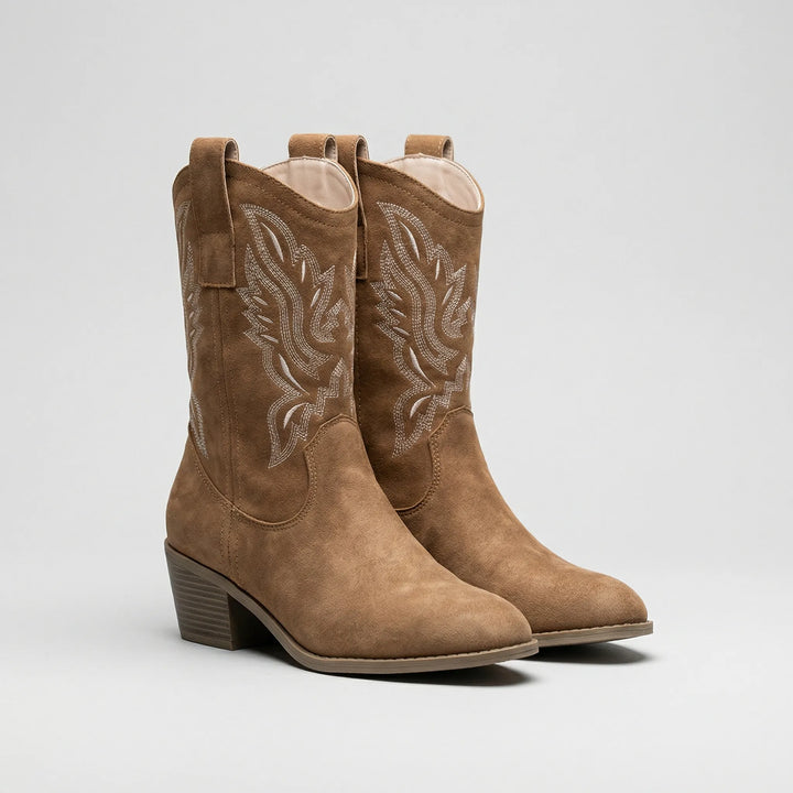 Westova - Embroidered Western Mid-Calf Pull-On Boot