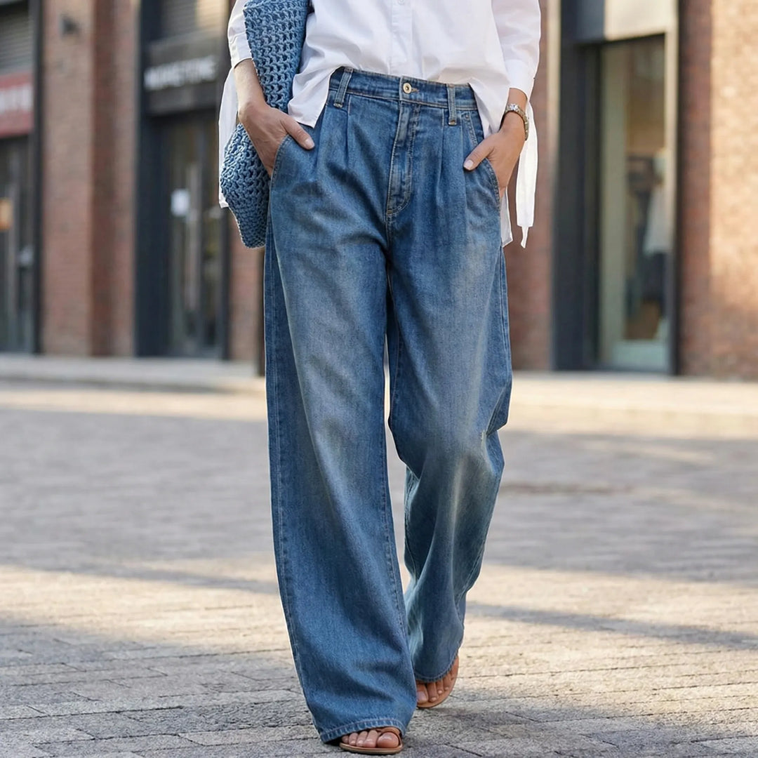 Wideova - Jeans a gamba larga e vita alta