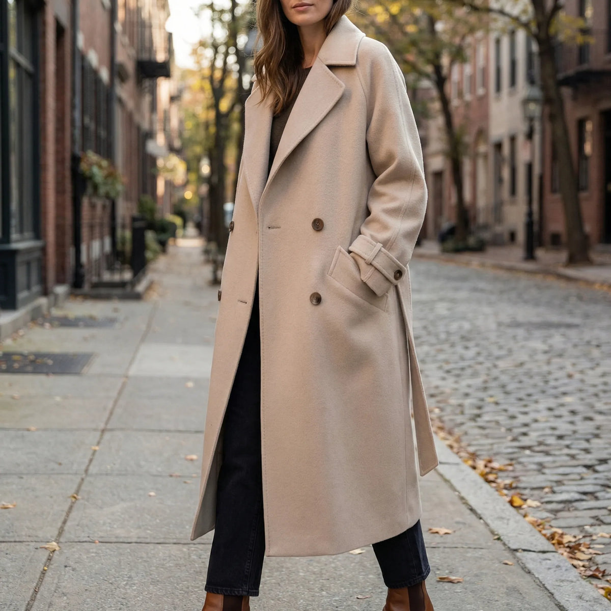 Cappotto da Donna con Bottoni sulla Fronte a Lunghezza Ginocchio