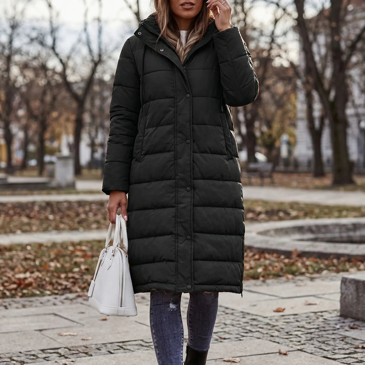 Giacca Invernale Lunga con Cappuccio Quilted