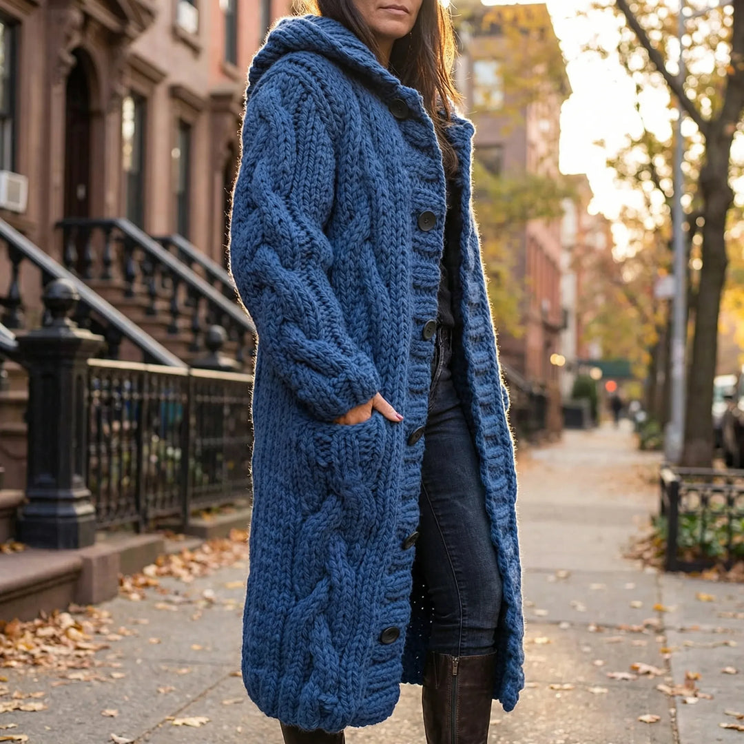 Wovenza - Cappotto lungo con cappuccio a trecce