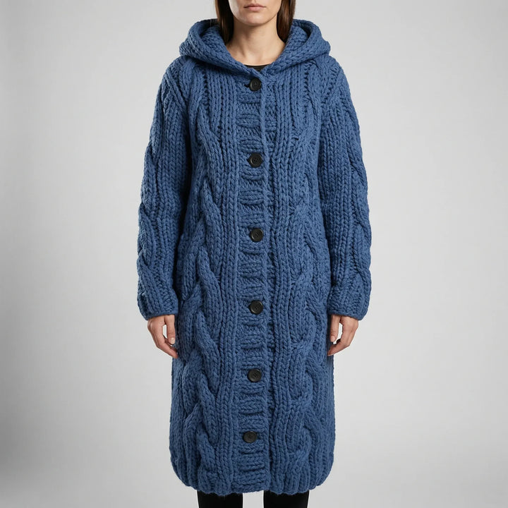 Wovenza - Cappotto lungo con cappuccio a trecce