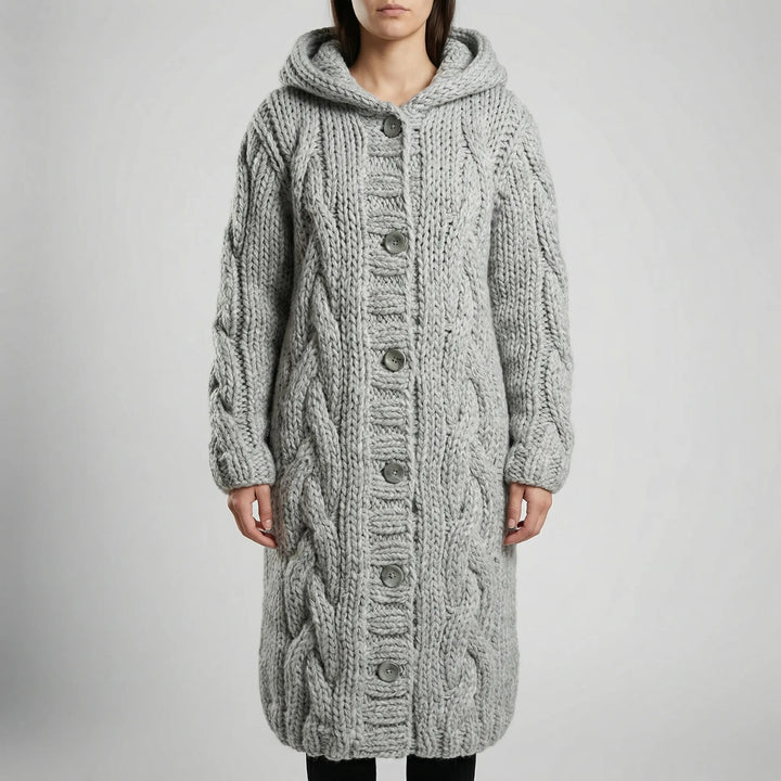 Wovenza - Cappotto lungo con cappuccio a trecce