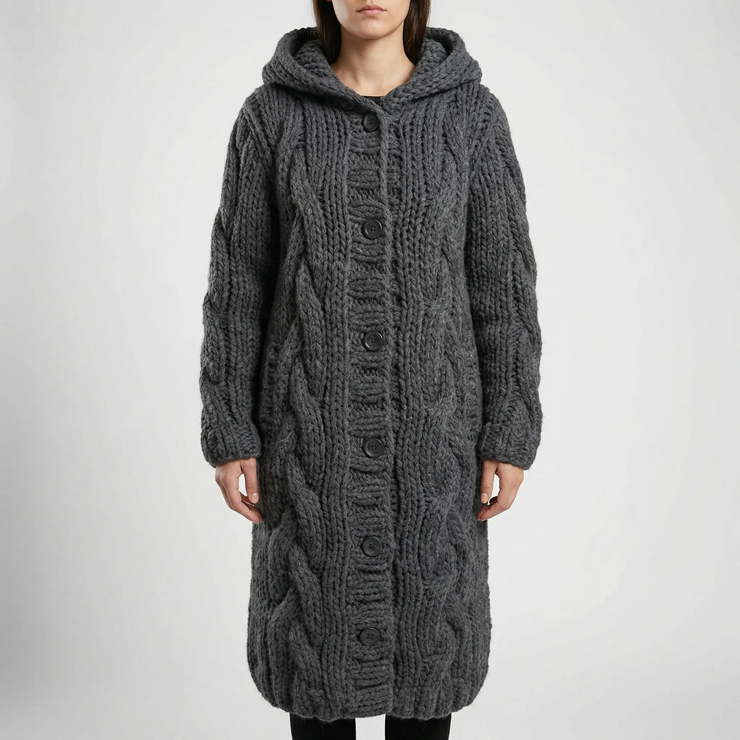 Wovenza - Cappotto lungo con cappuccio a trecce