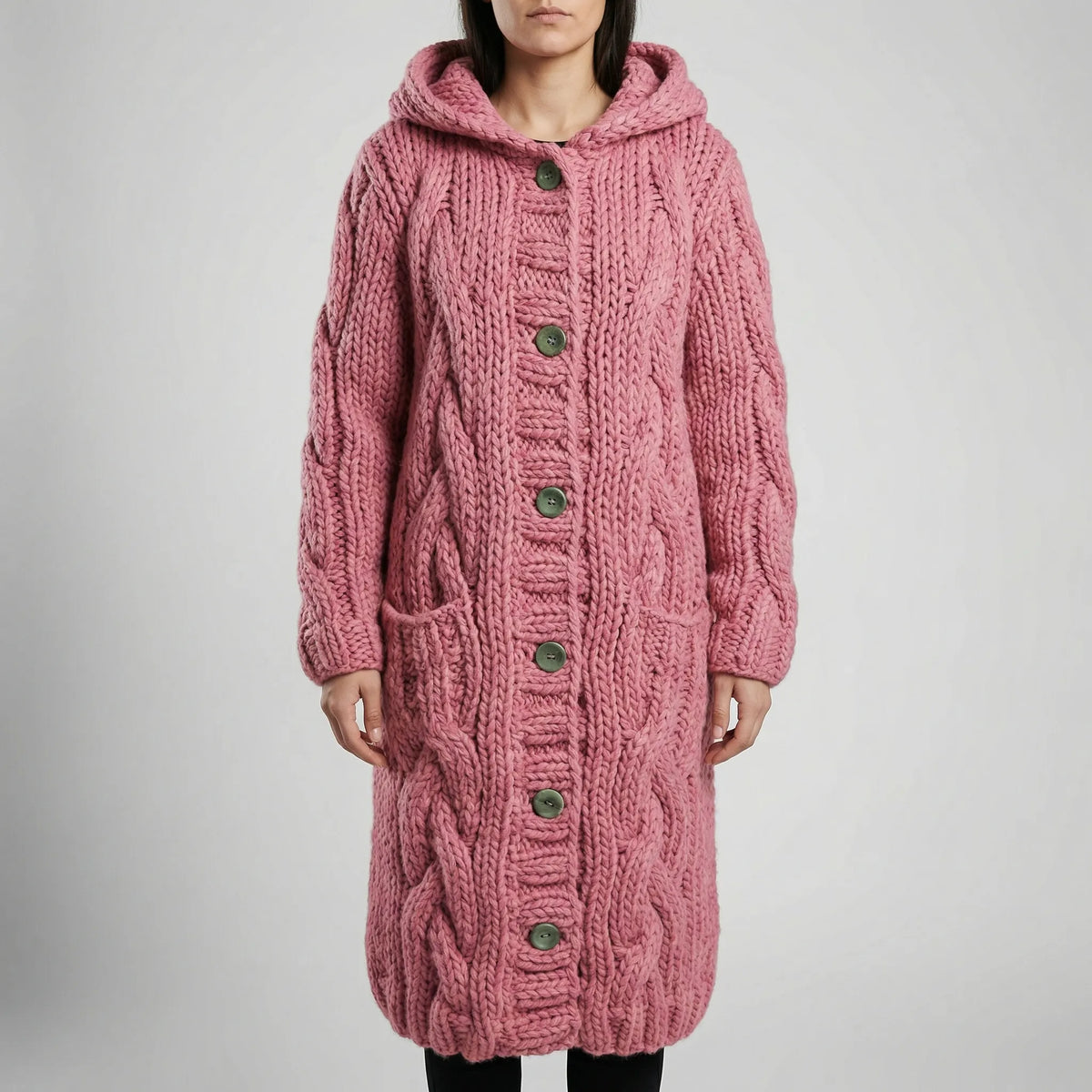 Cappotto Con Cappuccio In Maglia Lunga