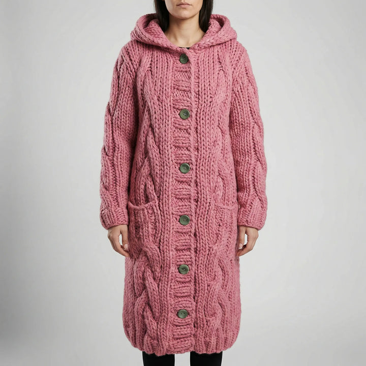 Wovenza - Cappotto lungo con cappuccio a trecce