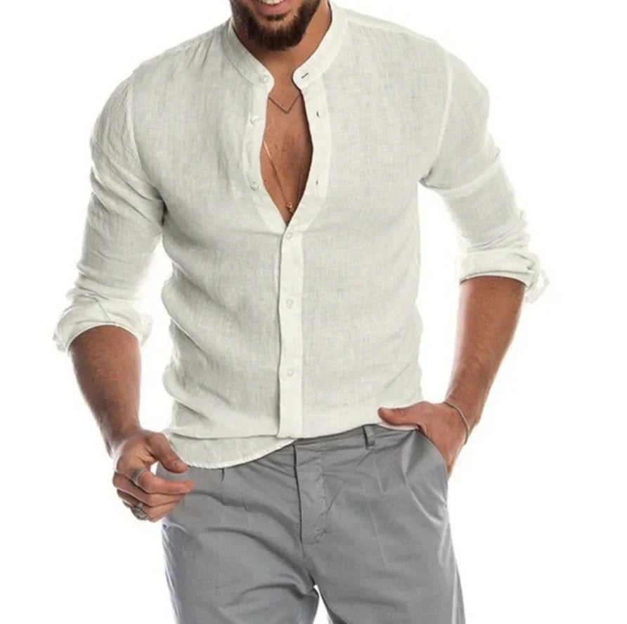 Camicia in lino a maniche lunghe da uomo