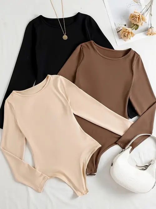 Body a maniche lunghe da donna, set da 3