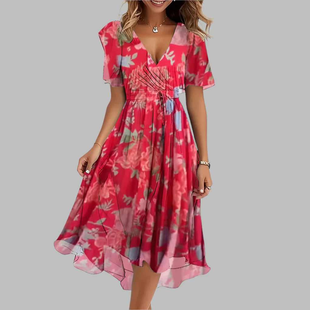 Abito Midi Ruché Floreale Elegante da Donna
