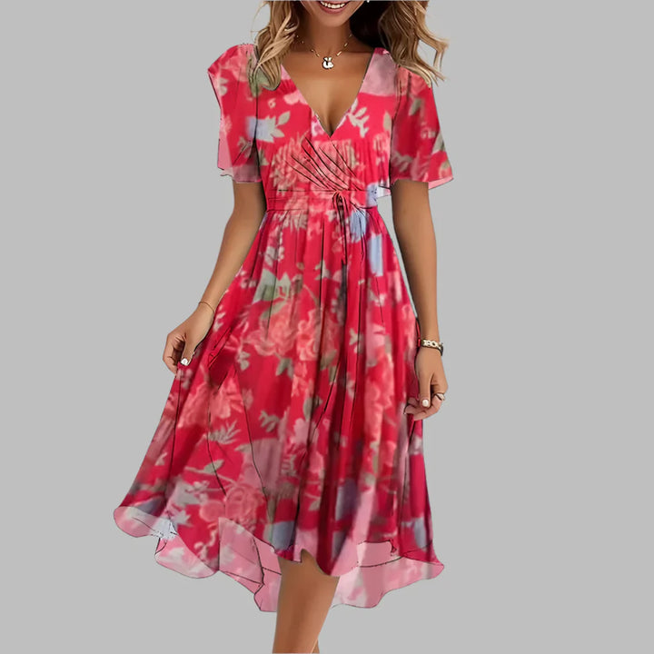 Abito Midi Ruché Floreale Elegante da Donna