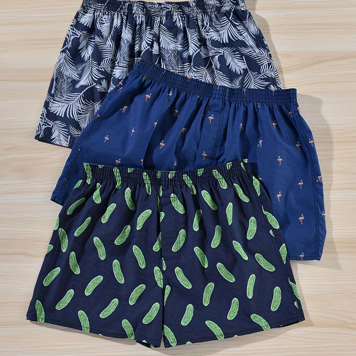 Set di 3 boxer in cotone con stampa a foglie da uomo