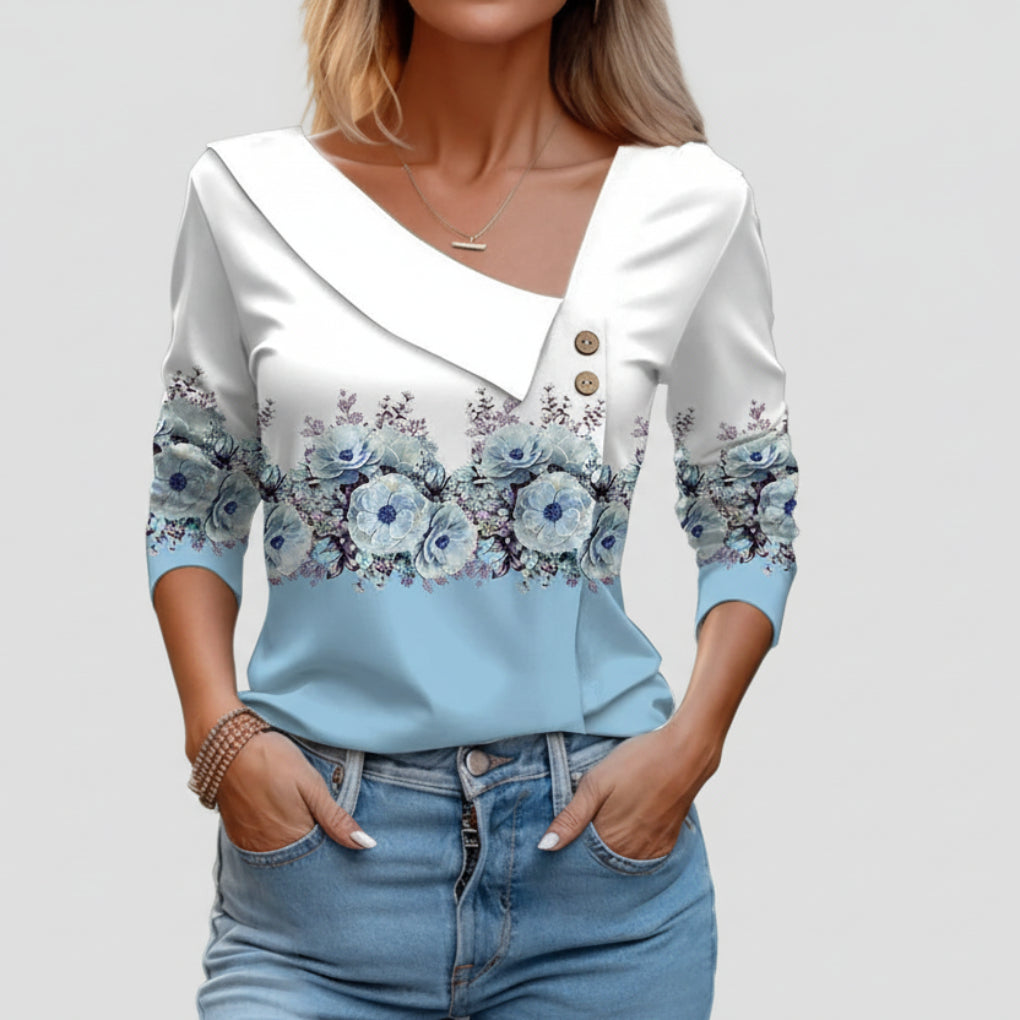 Blusa Floreale Elegante a Maniche Lunghe