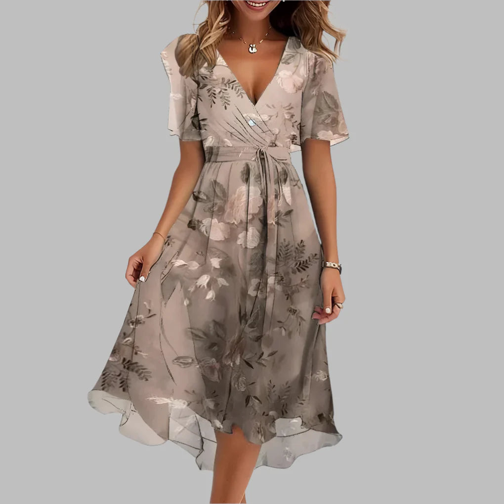 Abito Midi Ruché Floreale Elegante da Donna