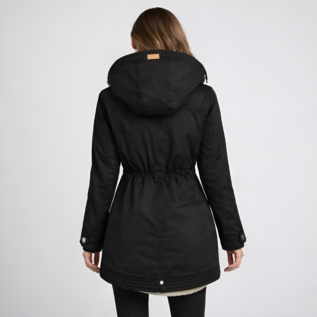 Parka Donna con Cappuccio Foderato e Vita con Cordino