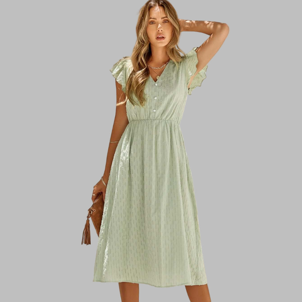 Abito Midi Fluido con Scollatura a V e Rouches da Donna