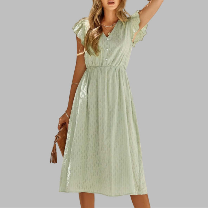 Abito Midi Ruffled V-Collo Fluido da Donna