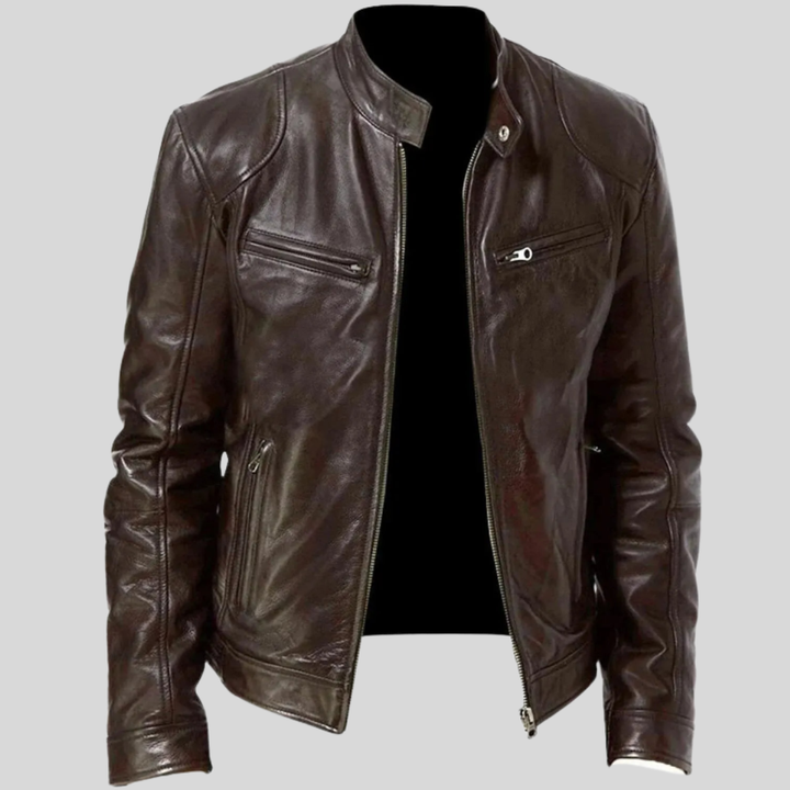 Giacca Motociclista in Pelle Rugged per Uomini