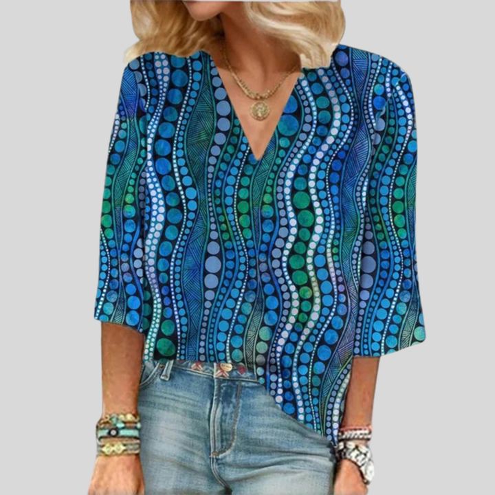 Blusa Astratta a Pois con Scollo a V Flattering