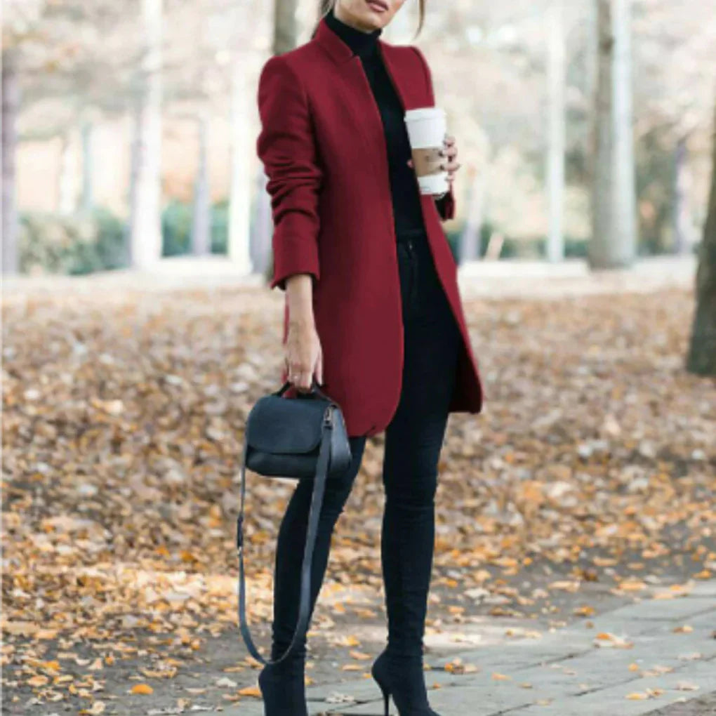 Cappotto Invernale da Donna con Collo Alto – Sovrapposizione Elegante con Calore Classico