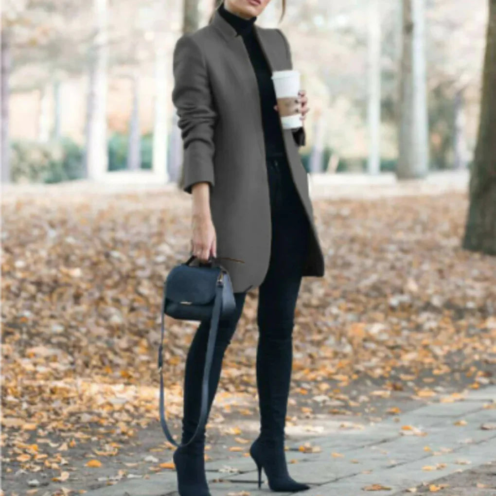 Cappotto Invernale da Donna con Collo Alto – Sovrapposizione Elegante con Calore Classico