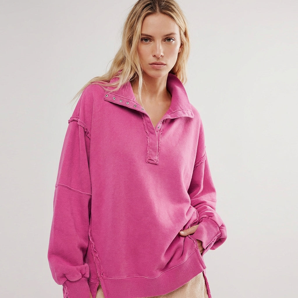 Maglia oversize con scollo serafino e spacchi laterali da donna