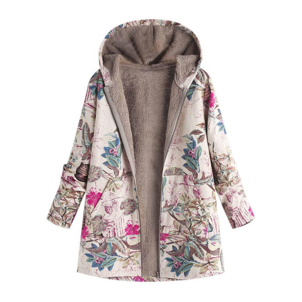Giacca lunga con zip e motivo floreale