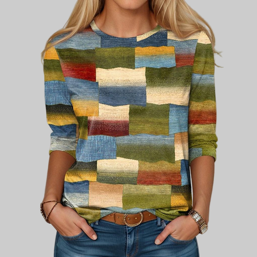 Maglietta Multicolore Blocco Collo Crew – Fit Largo per Dichiarazione Quotidiana