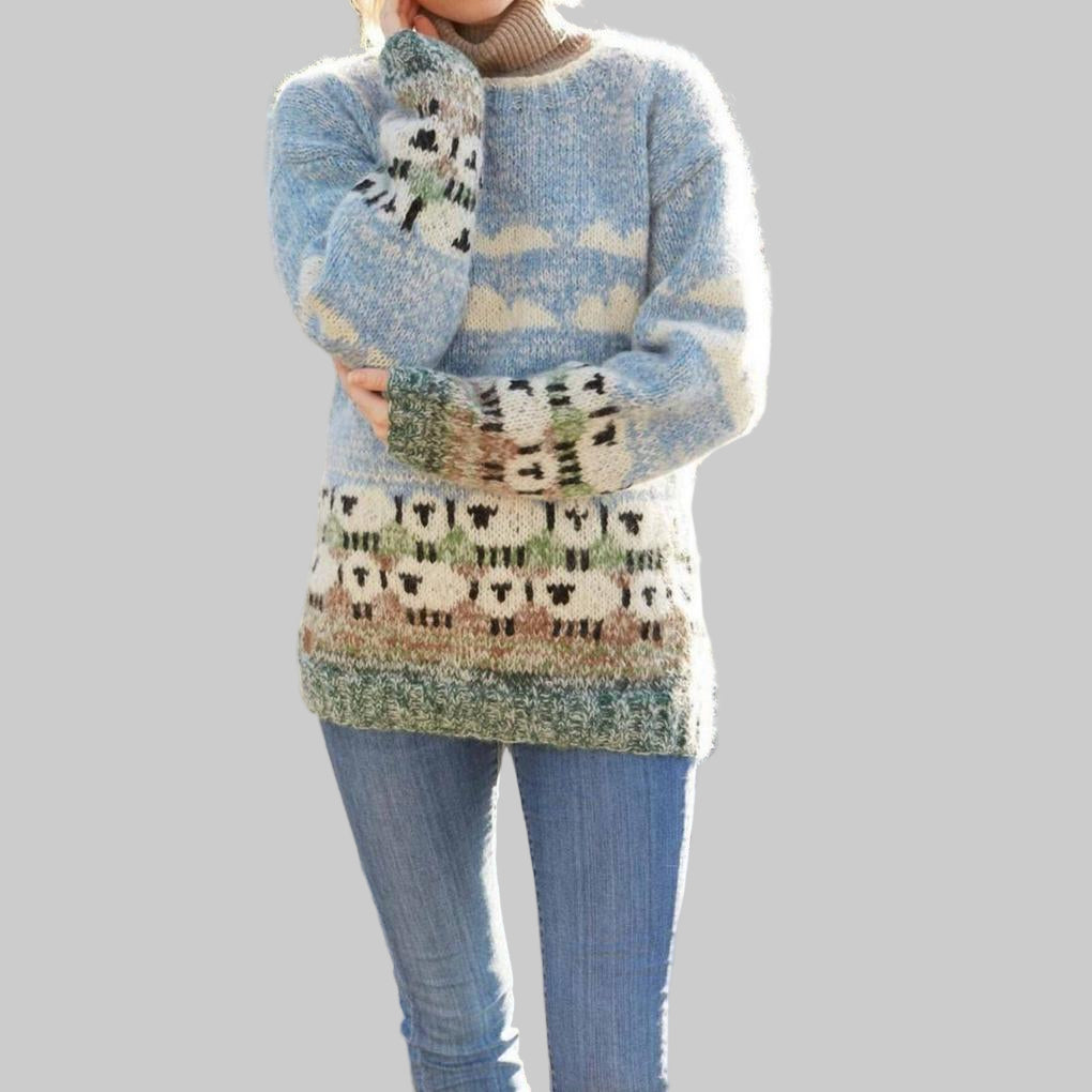 Maglione Pullover in Lana di Pecora per Donne – Incantevole Giocosità Invernale