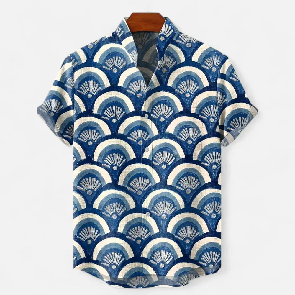 Men’s Premium Linen Artistic Print Short Sleeve Shirt