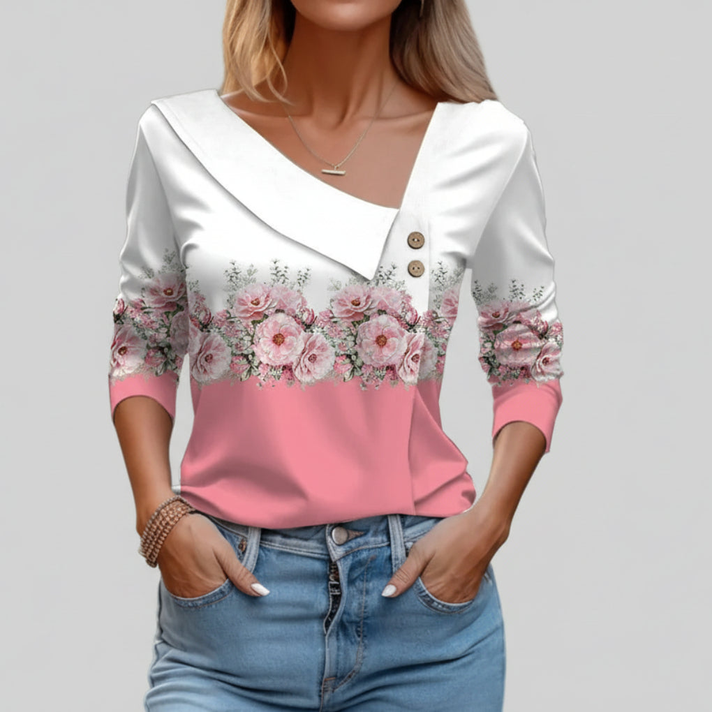 Blusa Floreale Elegante a Maniche Lunghe