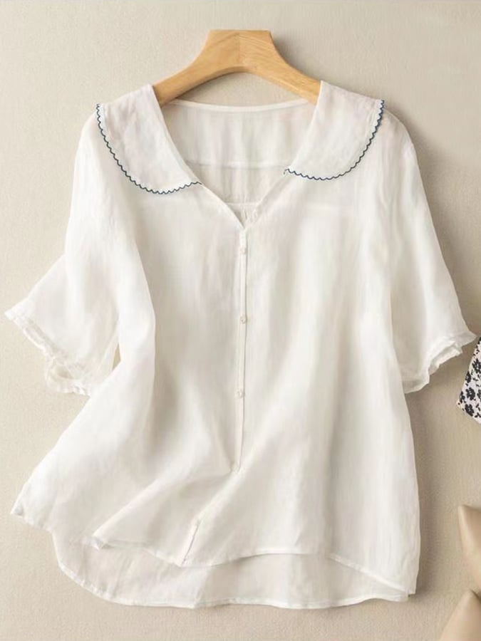 Camicia retrò in cotone e lino con colletto alla bambina da donna
